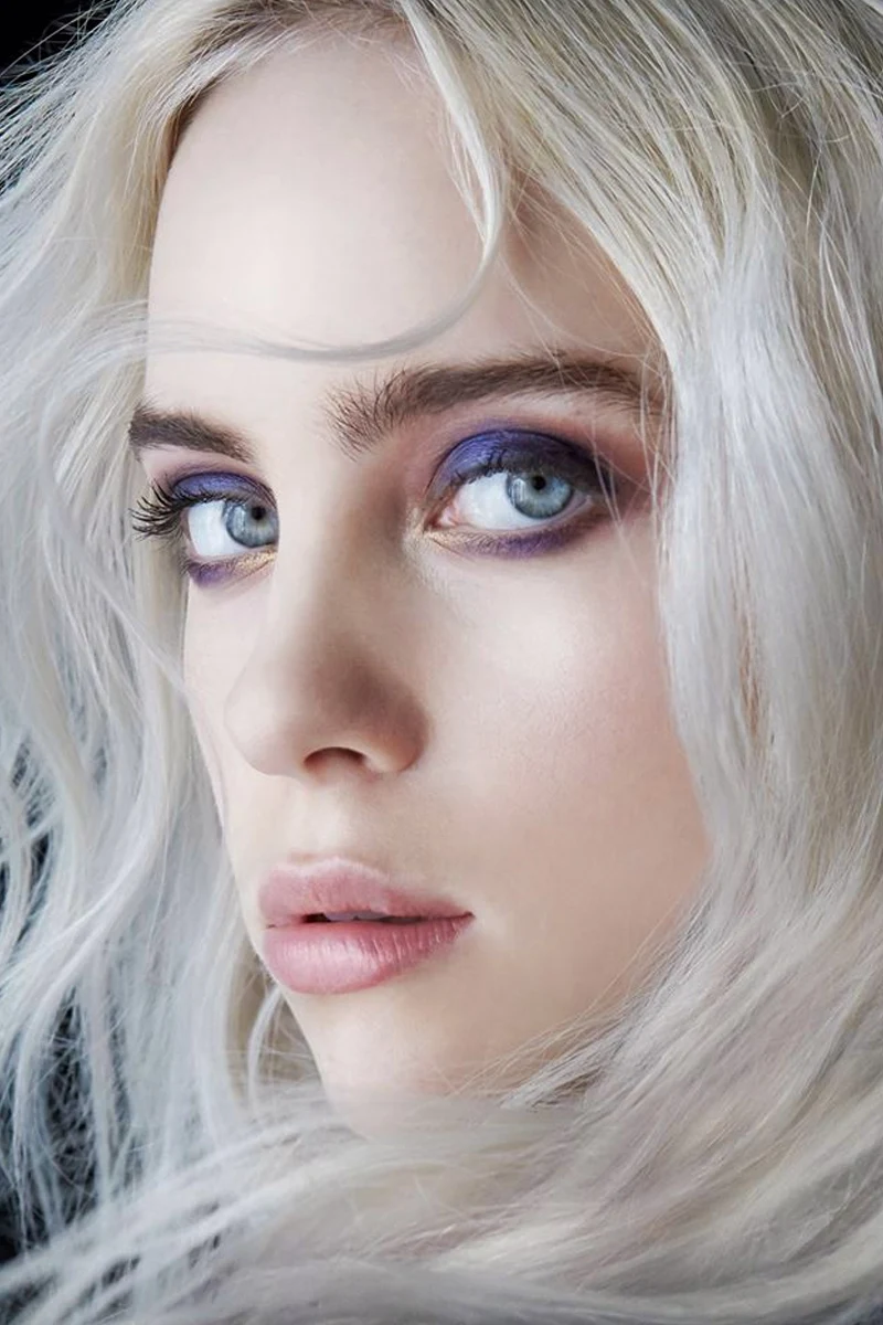 Billie Eilish purple smokey eyes for Vogue, 2016