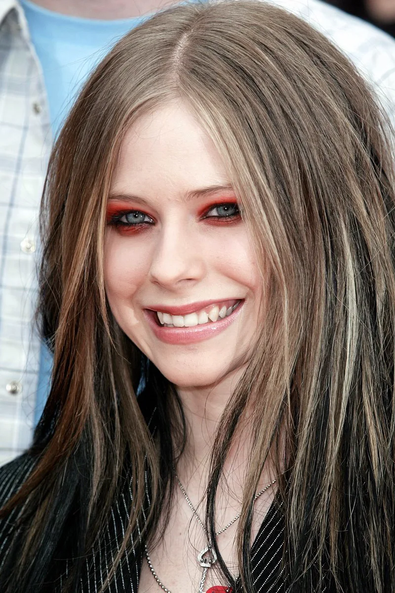 avril lavigne with red eyeshadow and lip gloss