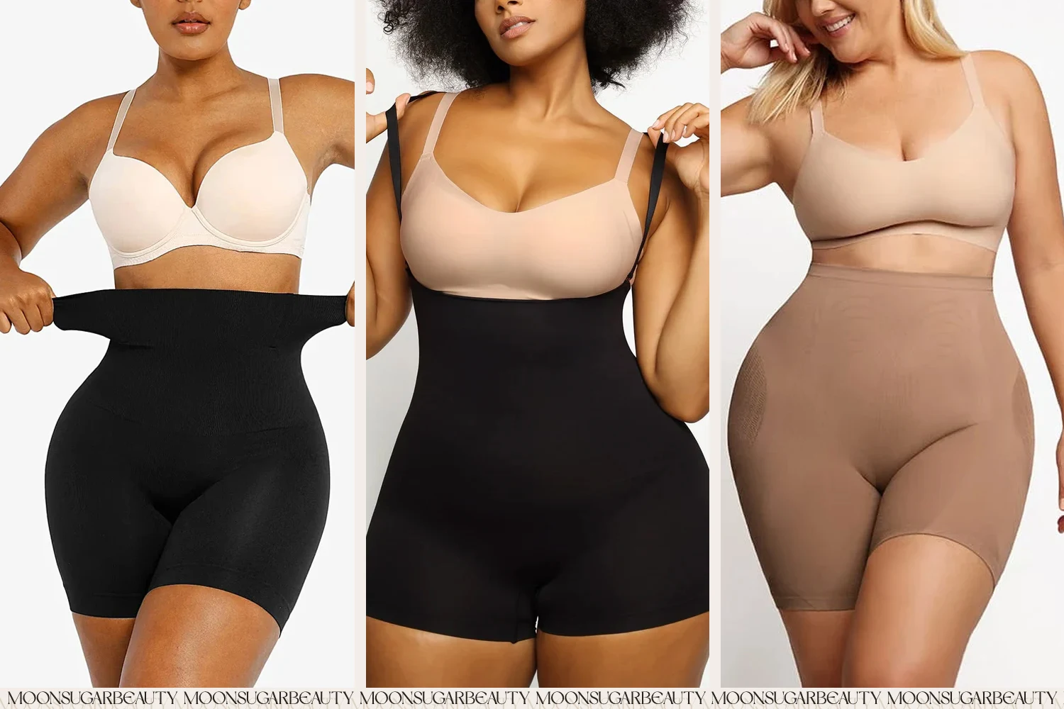 three women in shaper shorts